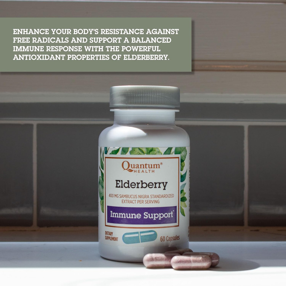 Quantum Health Black Elderberry Supplement Sambucus Nigra Extract 400Mg Daily Immune Support & Wellness Boost Of Powerful Antioxidants For Women & Men - 60 Capsules