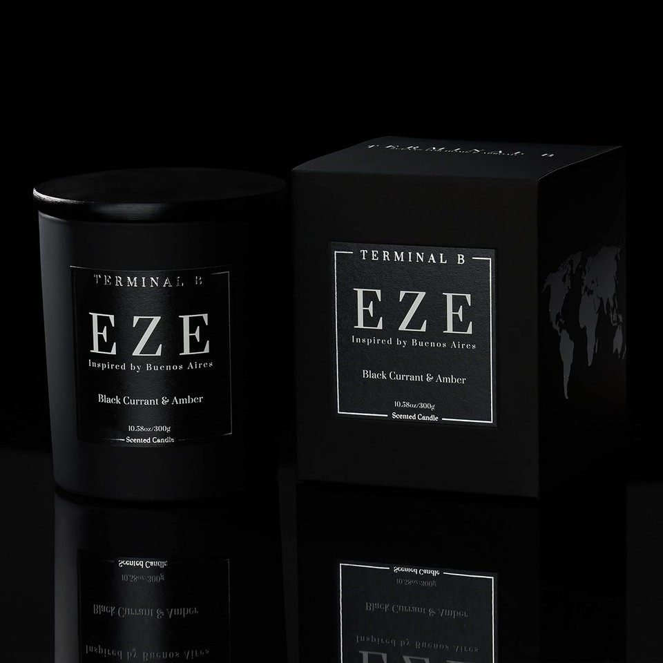 Terminal B Luxury Scented Candle, Eze - Buenos Aires: Black Currant & Amber, Travel Inspired Airport Coded Candle, 10.58 Oz, 60 Hour Burn Time, Made In Los Angeles