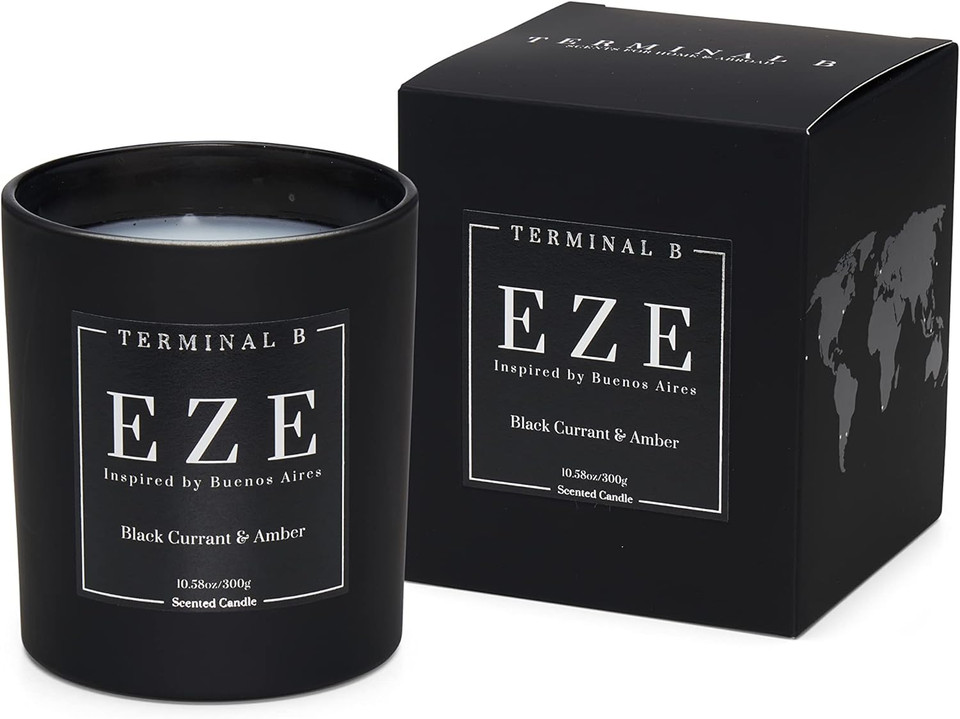 Terminal B Luxury Scented Candle, Eze - Buenos Aires: Black Currant & Amber, Travel Inspired Airport Coded Candle, 10.58 Oz, 60 Hour Burn Time, Made In Los Angeles