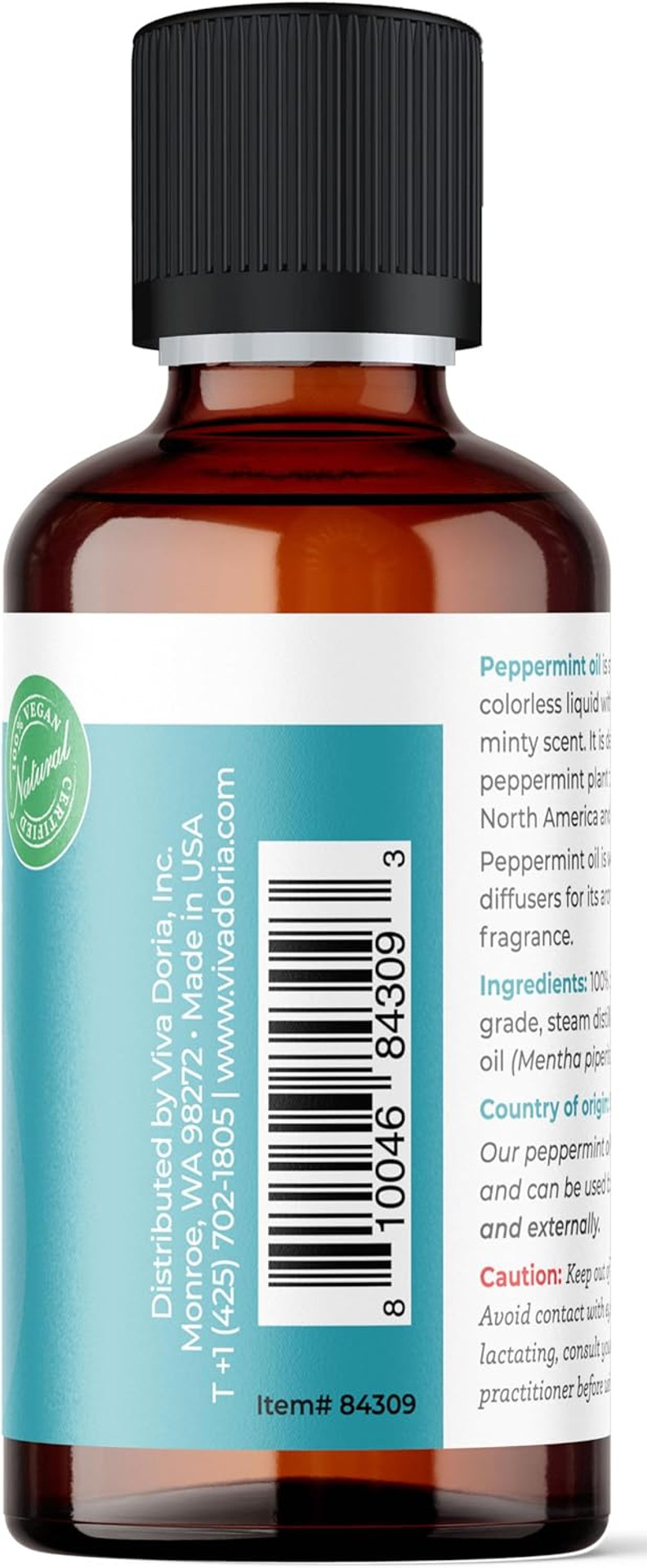 Viva Doria 100% Pure Northwest Peppermint Essential Oil, Undiluted, Food Grade, Steam Distilled, Made In Usa, 118 Ml (4 Fluid Ounce)