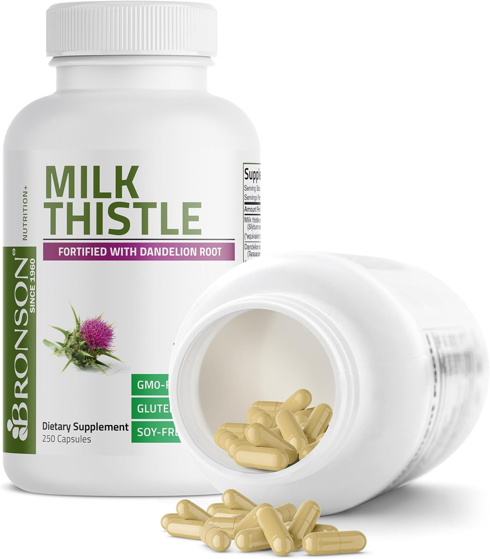 Bronson Milk Thistle Silymarin Marianum & Dandelion Root Liver Health Support, Antioxidant Support, Detox, 250 Capsules