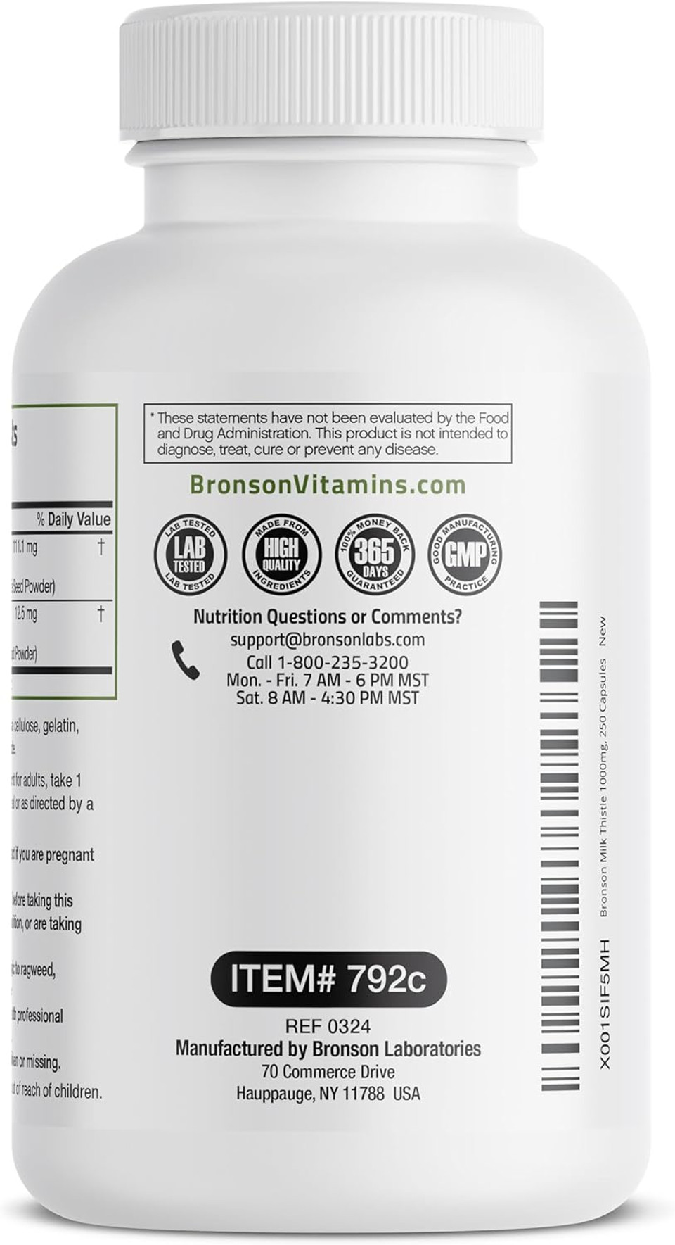 Bronson Milk Thistle Silymarin Marianum & Dandelion Root Liver Health Support, Antioxidant Support, Detox, 250 Capsules