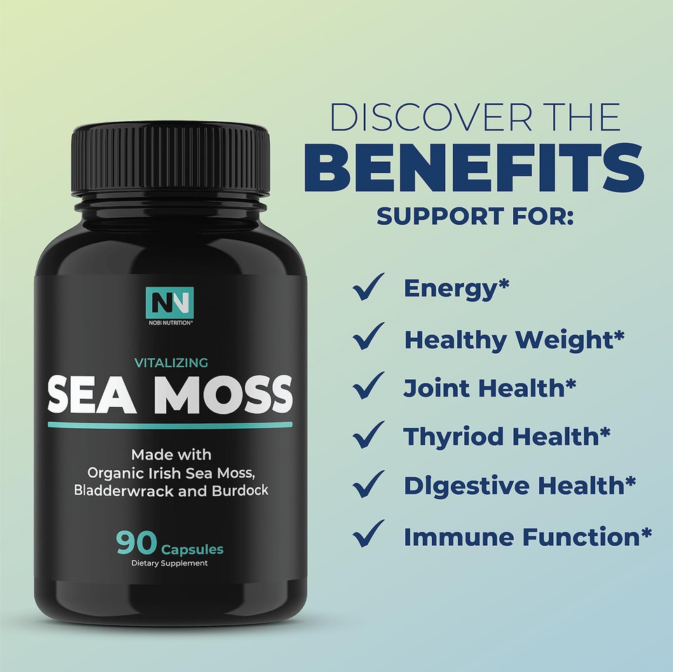 Irish Sea Moss Capsules | With Organic Irish Moss, 300Mg Burdock Root & 500Mg Bladderwrack Powder | 45-Day Supply | 1300Mg Complex | Provides Iodine For Thyroid & Immune Support | 90 Veggie Pills