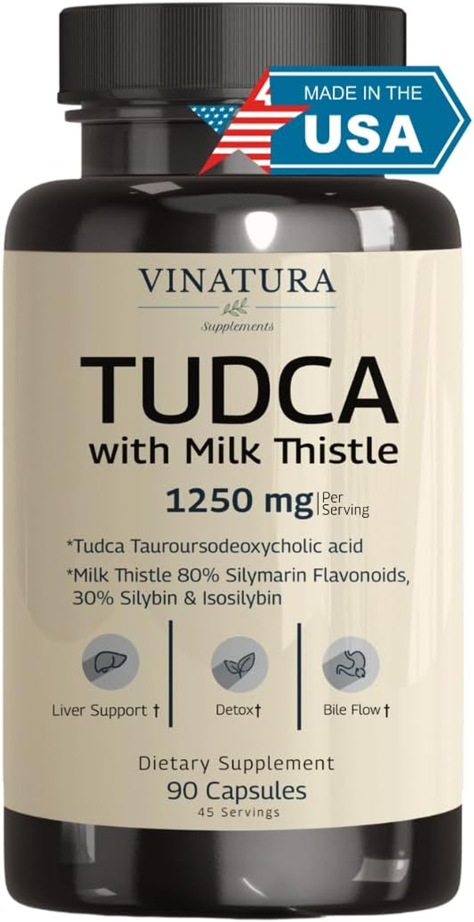 Tudca Milk Thistle 1250Mg - Liver Support, Liver Health, Gallbladder Supplements *Usa Made And Tested*, Tudca Supplement, Bile Salts Supplement, Liver Health Supplement - 90 Capsules