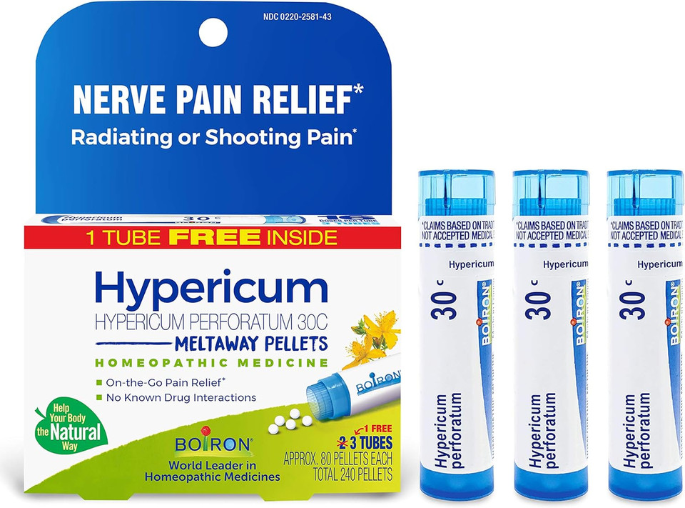 Boiron Hypericum Perforatum 30C Homeopathic Medicine For Relief From Nerve Pain, Toothaches, Pain In Legs Or Back, And Shooting Pains - 3 Count (240 Pellets)