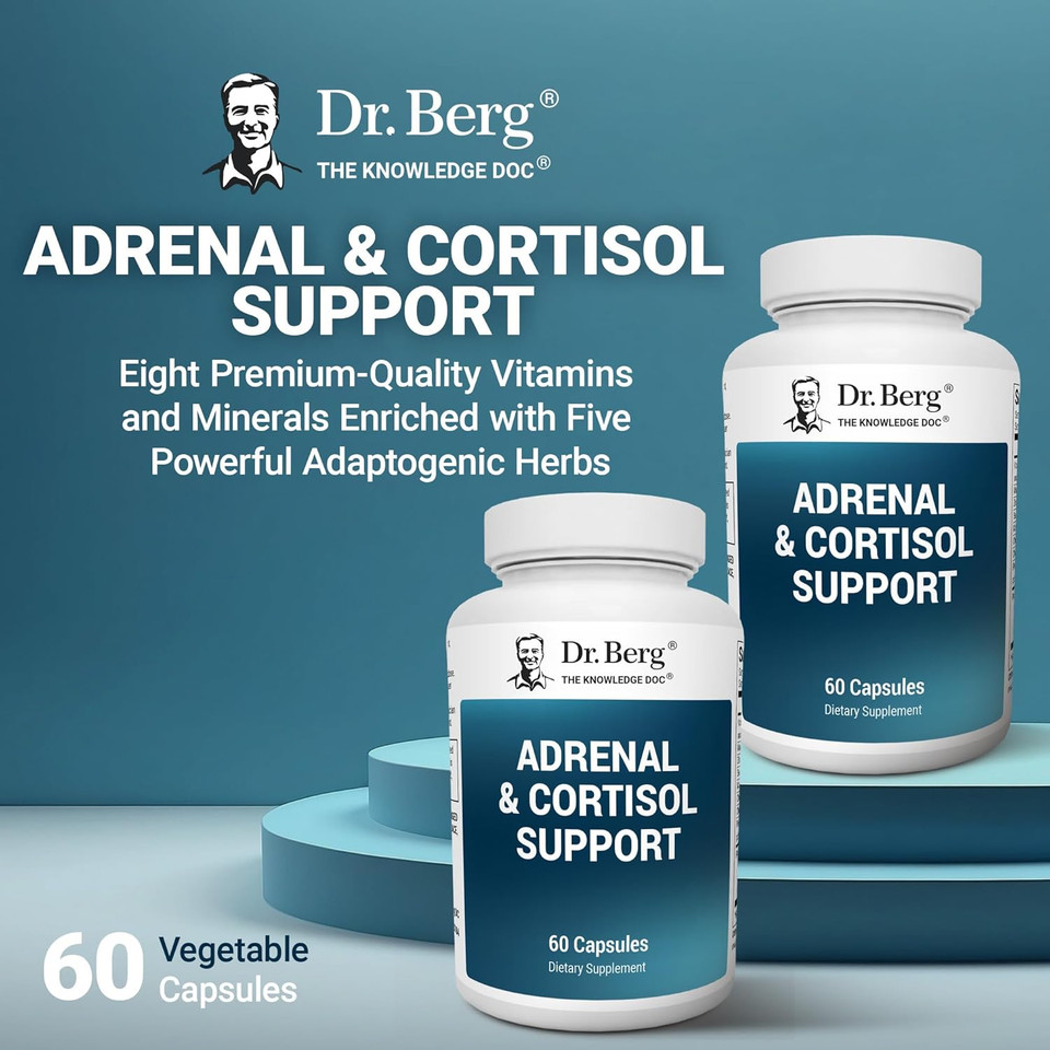 Dr. Berg Adrenal & Cortisol Capsules - Adrenal Supplement & Cortisol Manager - Mood, Focus, Relaxation And Stress Support - Adrenal Supplements With Ashwagandha Extracts - 60 Capsules