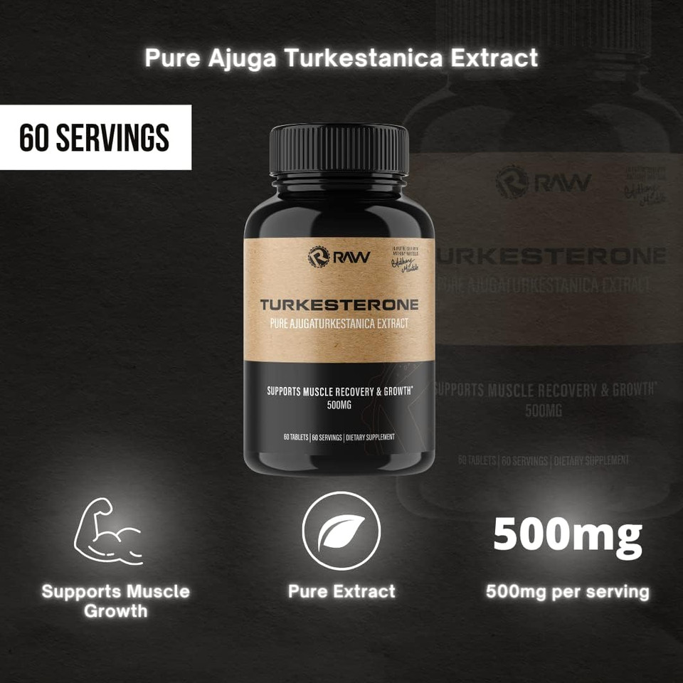 Raw Turkesterone Supplement Ajuga Turkestanica Extract Standardized To 10% (Highest) | Testosterone Booster For Men, Strength Enhancing, Mood Booster, Muscle Builder For Men | 60 Capsules, 500Mg Each