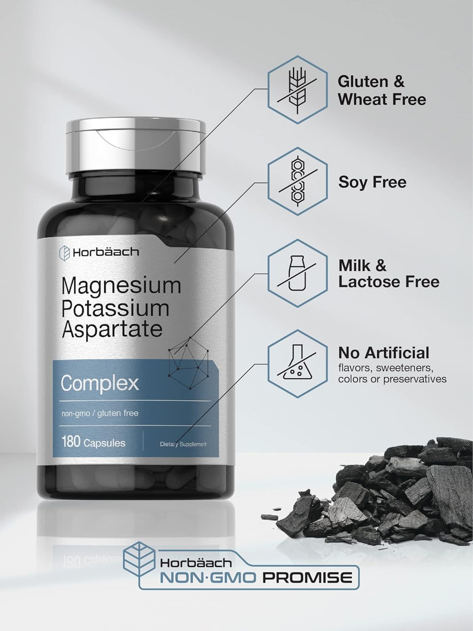 Horbã£Â¤Ach Magnesium Potassium Aspartate Complex | 180 Capsules | Non-Gmo And Gluten Free Formula