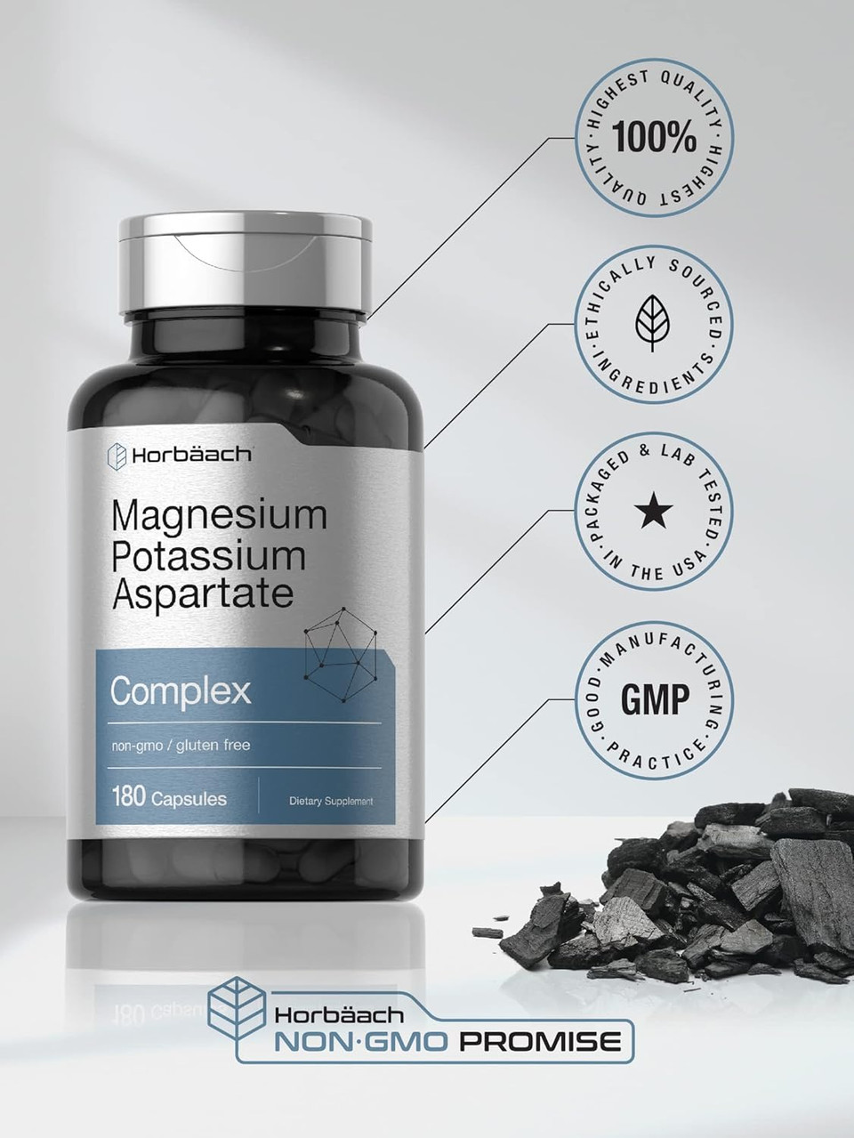 Horbã£Â¤Ach Magnesium Potassium Aspartate Complex | 180 Capsules | Non-Gmo And Gluten Free Formula