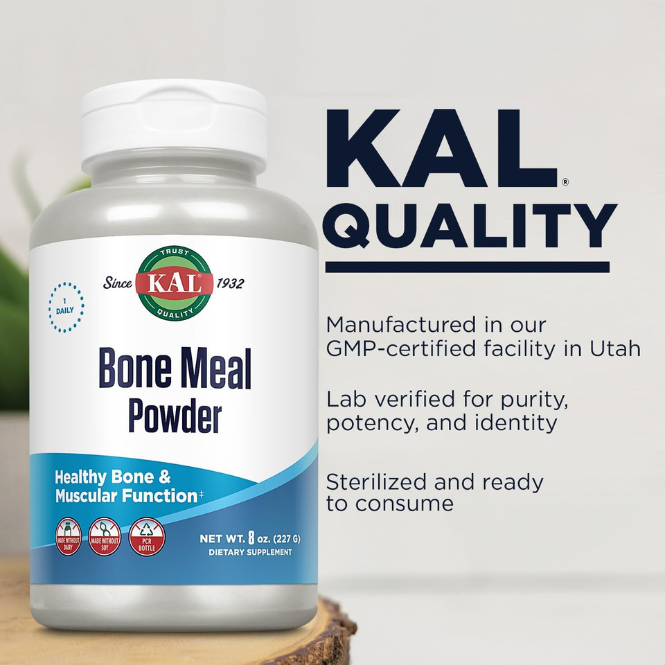 Kal Bone Meal Powder | Sterilized & Edible Supplement Rich In Calcium, Phosphorus, Magnesium | For Bones, Teeth, Nerves, Muscular Function (20Oz)