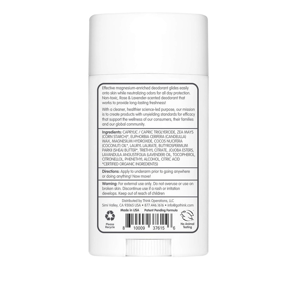 Think Magnesium Deodorant  Aluminum Free Under Arm Freshness  Non-Toxic & Long Lasting  Cruelty Free Deodorant With No Phthalates Or Parabens  Lavender Rose, 2.65Oz2.65 Ounce (Pack Of 1)