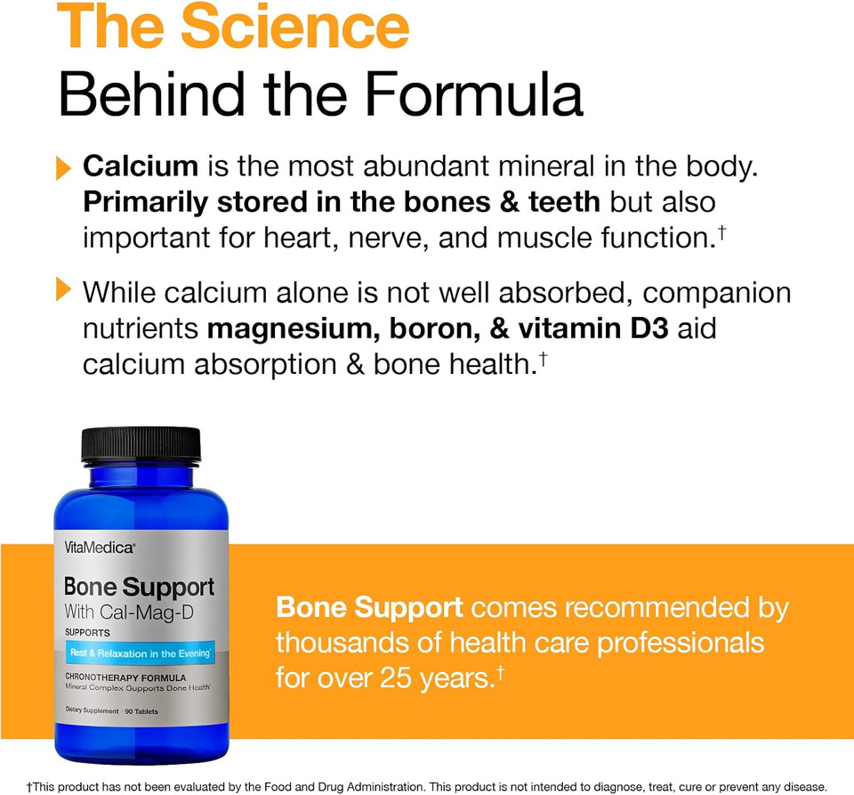 Vitamedica | Bone Support | Supplement For Bones And Joints | Calcium | Magnesium | Vitamin D & Vitamin K | Boron | Chelated Minerals | Bone Support | Natural Sleep | Made In Usa | 90 Ct | 30 Servings