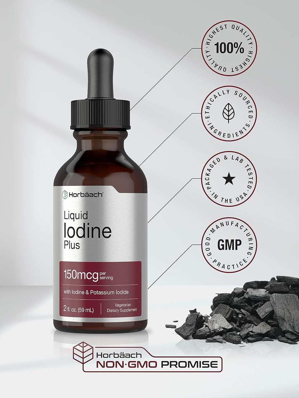 Horbã£Â¤Ach Liquid Iodine Solution Drops | 2 Fl Oz | 150 Mcg | Iodine & Potassium Iodide Supplement | Vegetarian, Non-Gmo, Gluten Free Liquid Tincture