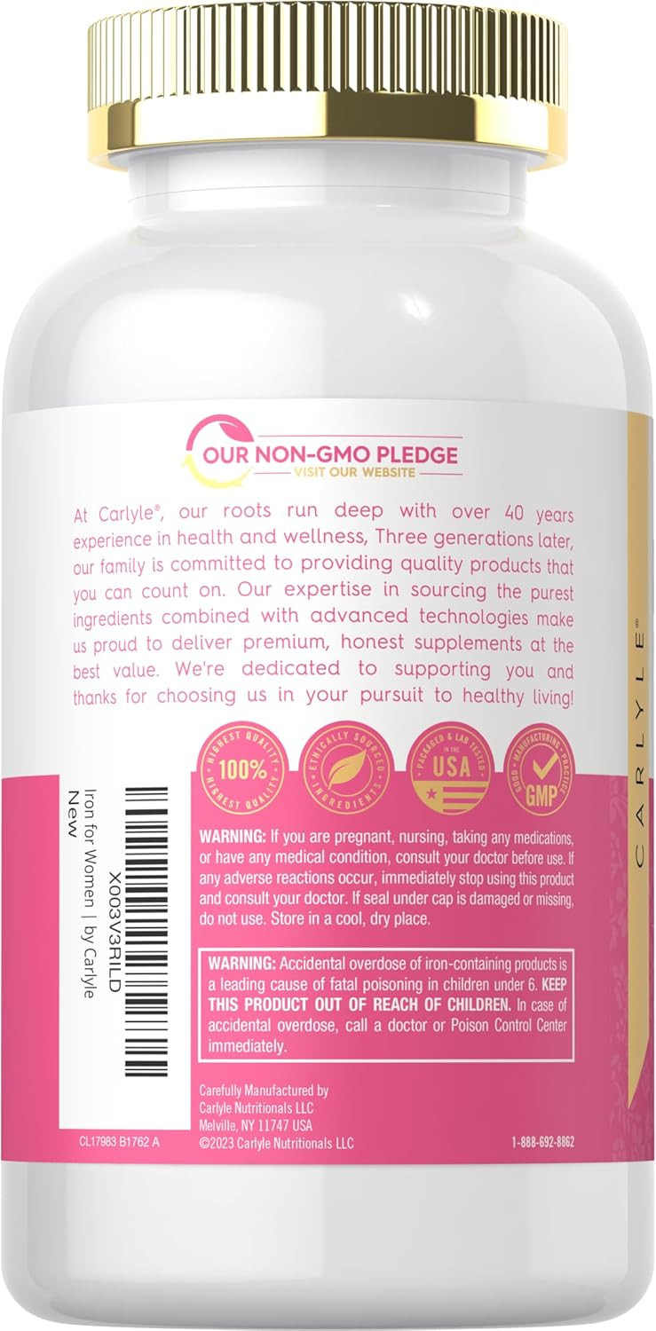 Carlyle Iron For Women 65Mg | 300 Coated Tablets | Vegetarian, Non-Gmo & Gluten Free Supplement