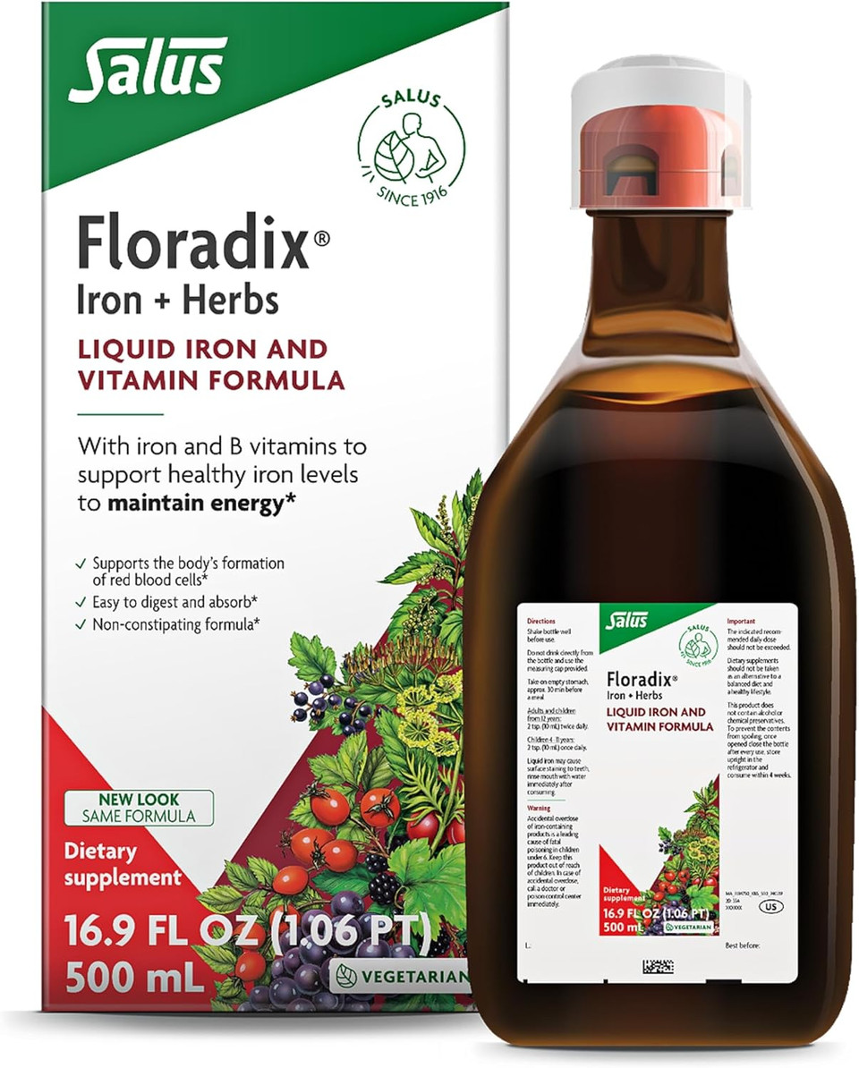 Floradix By Salus Iron & Herbs - Liquid Herbal Supplement For Energy Support - Iron Supplement With Vitamin C & B Complex Vitamins - Liquid Iron Supplement For Men & Women - 17 Oz