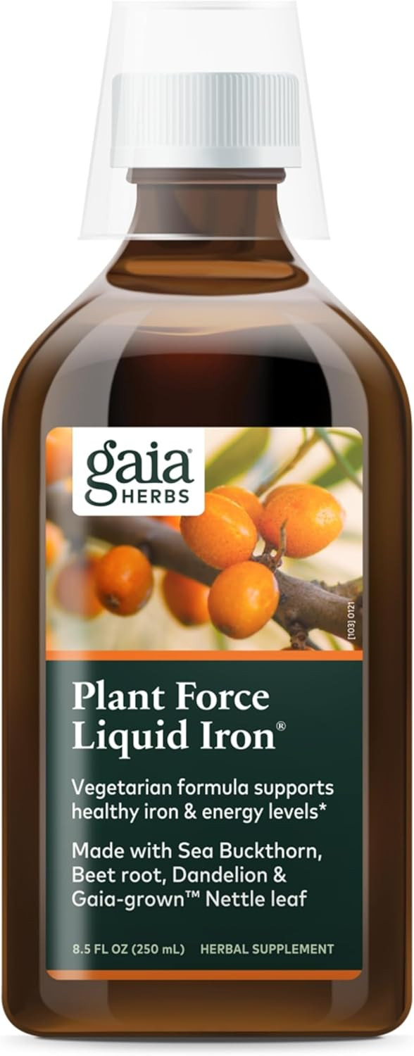 Gaia Herbs Plant Force Liquid Iron - Vegetarian Iron Supplement To Help Maintain Healthy Iron & Energy Levels - With Star Anise, Sea Buckthorn, Beet Root, Dandelion & Nettle - 16 Fl Oz (47 Servings)