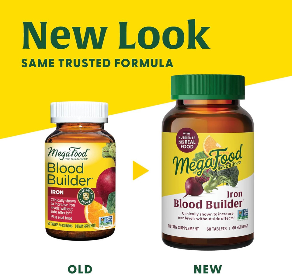 Megafood Blood Builder - Iron Supplement Clinically Shown To Increase Iron Levels Without Side Effects - Iron Supplement For Women With Vitamin C, Vitamin B12 And Folic Acid - Vegan - 180 Tabs