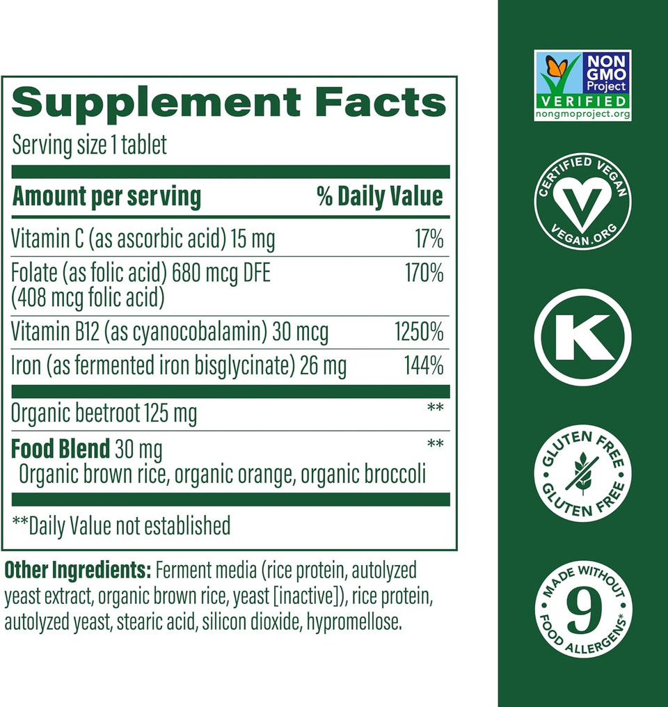 Megafood Blood Builder - Iron Supplement Clinically Shown To Increase Iron Levels Without Side Effects - Iron Supplement For Women With Vitamin C, Vitamin B12 And Folic Acid - Vegan - 180 Tabs