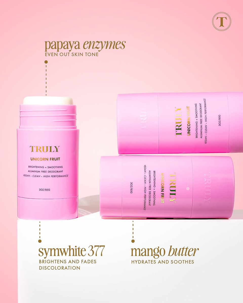 Truly Beauty Unicorn Fruit Aluminum Free Deodorant For Women With Cotton Candy Scent - Natural Deodorant For Brighter And Smoother Underarms - 3 Oz