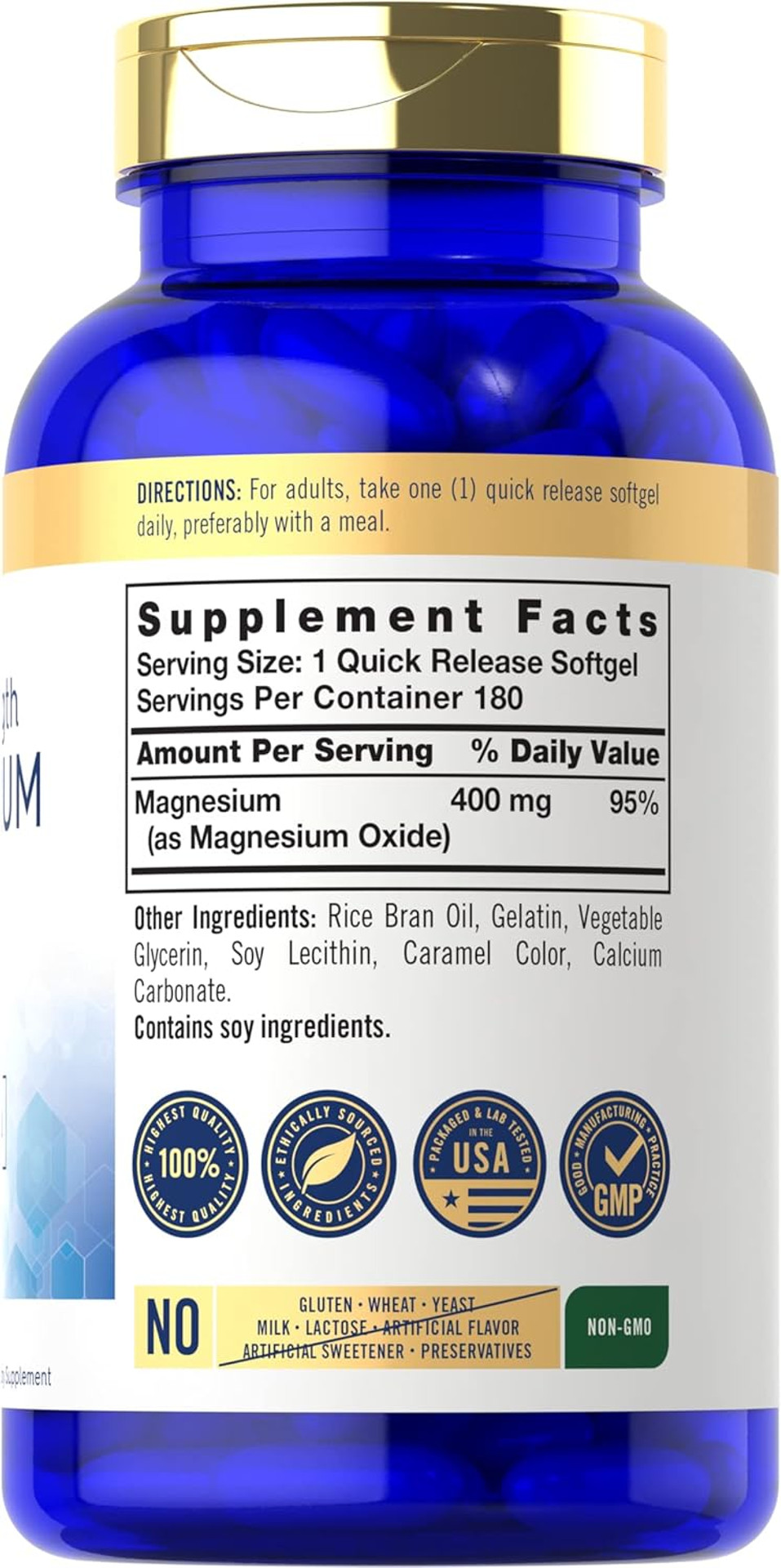 Carlyle Magnesium Oxide 400Mg | 180 Softgels | Essential Mineral | Non-Gmo And Gluten Free Supplement