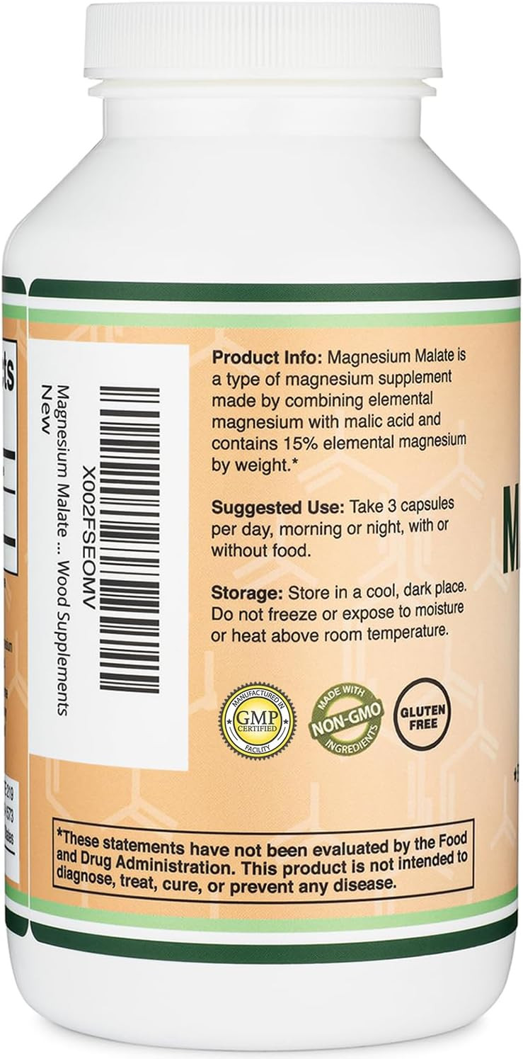 Magnesium Malate Capsules (420 Count) - 1,500Mg Per Serving (Magnesium Bonded To Malic Acid), Third Party Tested, Vegan Friendly, Gluten Free By Double Wood Supplements