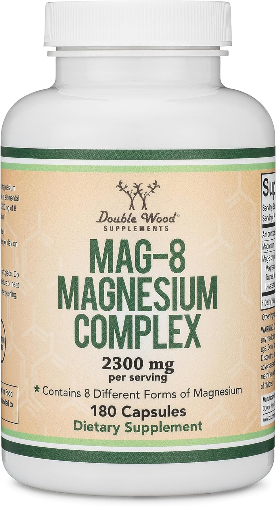 Magnesium Complex Supplement 180 Capsules (436Mg Elemental Magnesium Provided By 2,300Mg Of Eight Different Forms Of Magnesium) Mag-8 Provides 100% Daily Recommended Value Of Magnesium By Double Wood