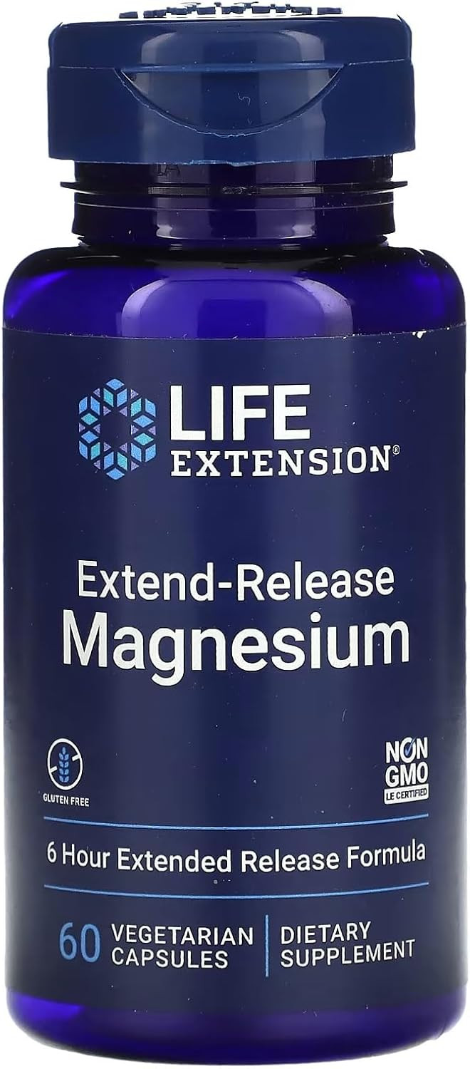 Life Extension Extend-Release Magnesium, Prolonged Heart & Bone Health Support, Cardiovascular & Blood Pressure Health Support, Bioavailable Formula, Gluten-Free, Non-Gmo, Vegetarian, 60 Capsules