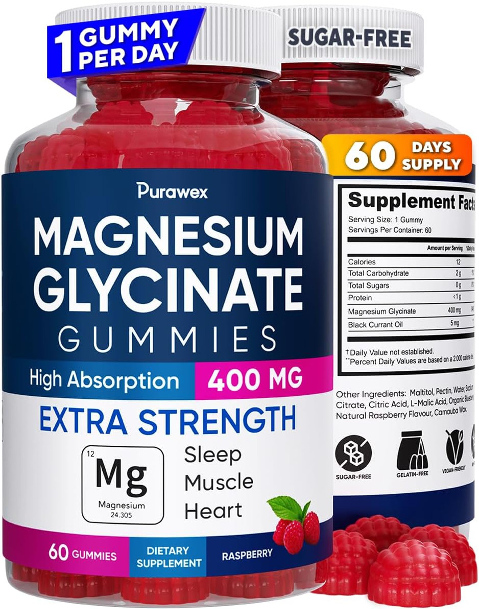 Magnesium Glycinate Gummies 400Mg, High Absorption Magnesium Supplement For Adults And Kids, Supports Body, Gelatin Free, Vegan Friendly, Non Gmo, 60 Day Supply - 60 Raspberry Gummies
