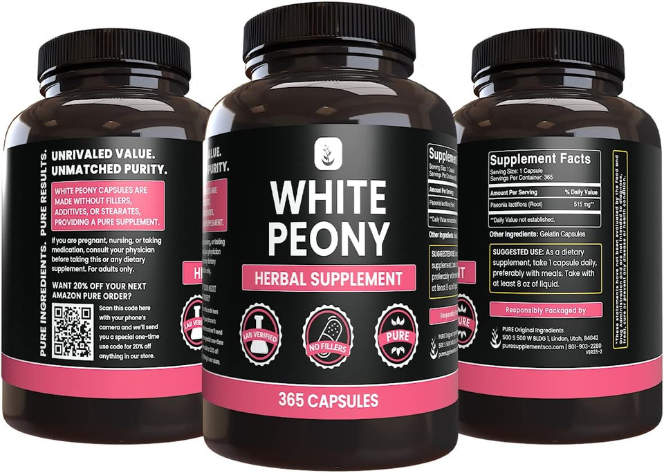 Pure Original Ingredients White Peony (365 Capsules) No Magnesium Or Rice Fillers, Always Pure, Lab Verified