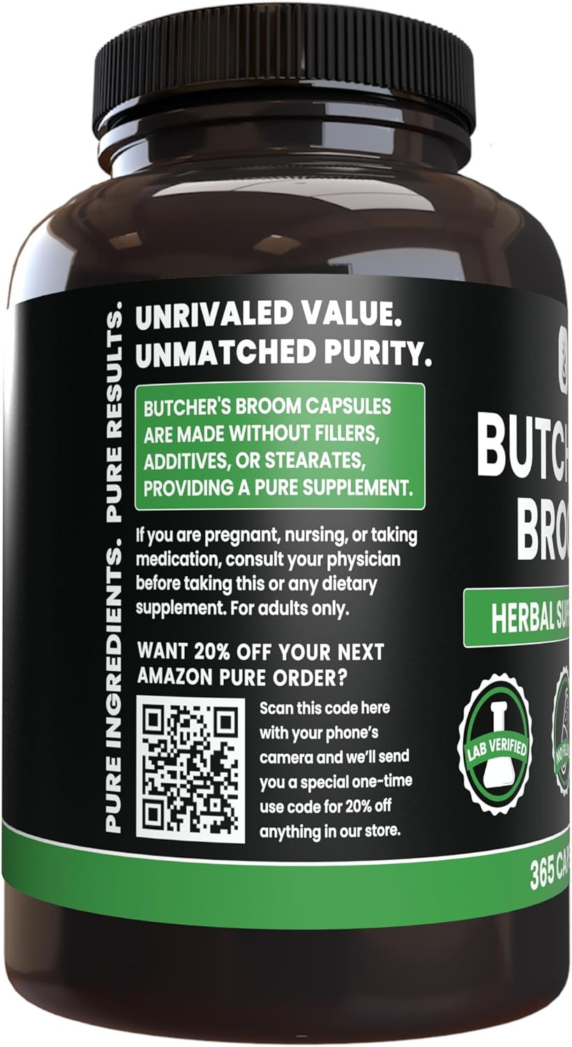 Pure Original Ingredients Butcher'S Broom (365 Capsules), No Magnesium Or Rice Fillers, Always Pure, Lab Verified