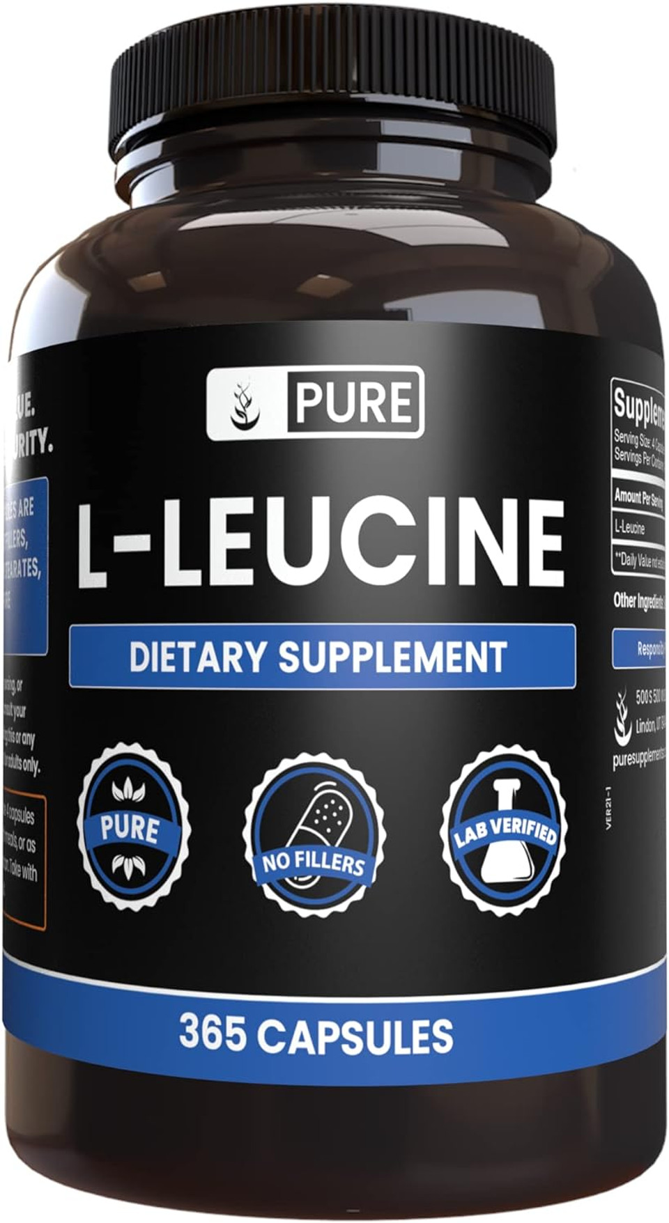 Pure Original Ingredients L-Leucine (365 Capsules) No Magnesium Or Rice Fillers, Always Pure, Lab Verified