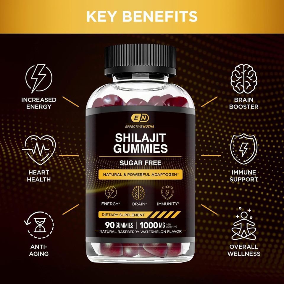 Shilajit Gummies 1000Mg Sugar Free - Pure Himalayan Shilajit Supplement For Men & Women - High In Trace Minerals & Fulvic Acid - Energy, Brain, Immunity - Natural Berry Flavor