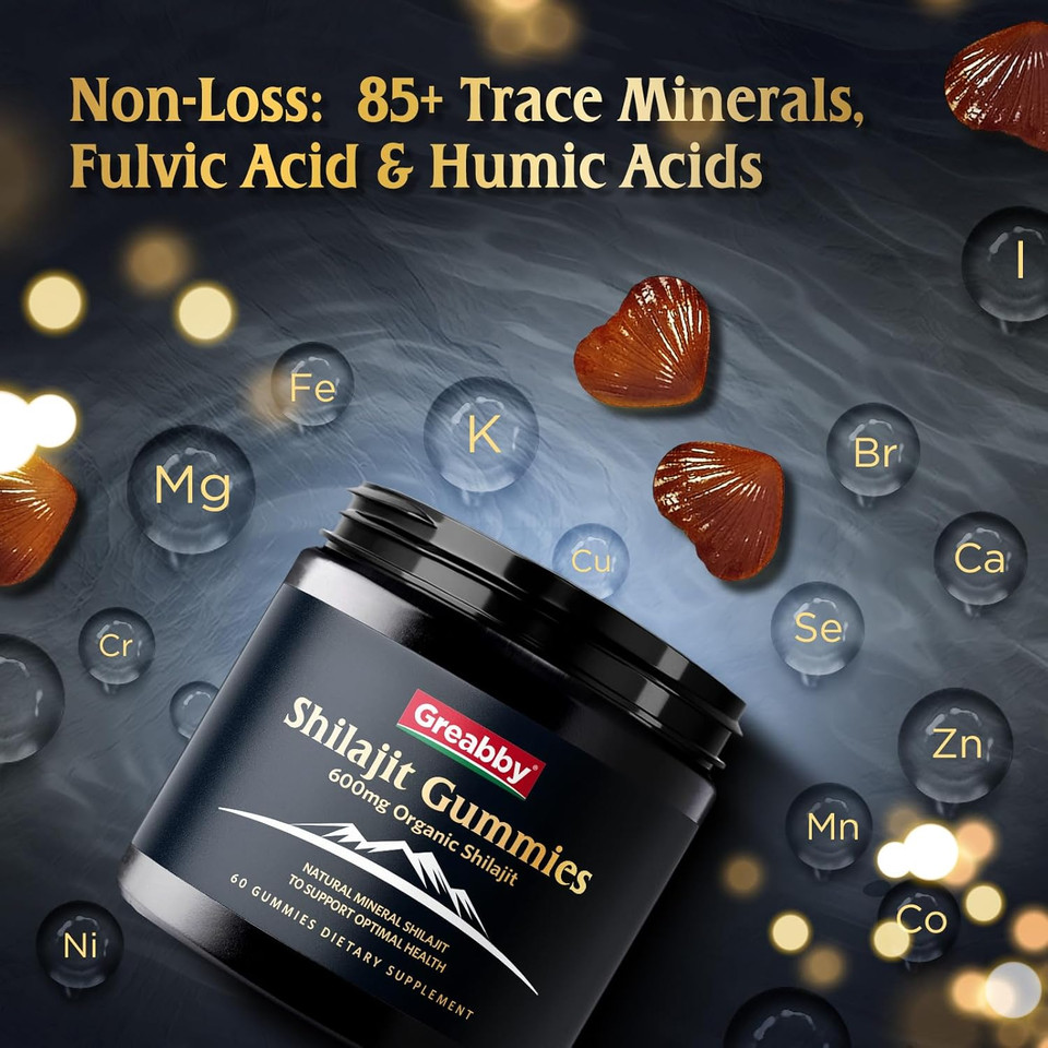 Shilajit Gummies For Men, Chewable Shilajit Supplement 600Mg With 85+ Trace Minerals, Fulvic Acid, Organic Himalayan Shilajit, Energy & Immune Support, 60 Count