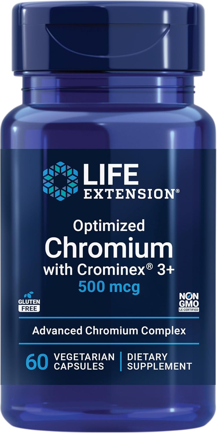 Life Extension Optimized Chromium With Crominex 3+ 500 Mcg, Metabolism Health, Healthy Balance, Vegetarian, Gluten Free, Non-Gmo, 500 Mcg, 60 Vegetarian Capsules