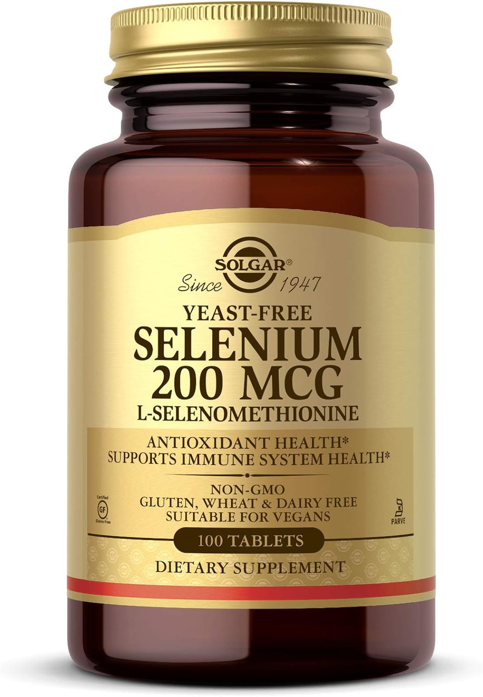 Solgar Yeast-Free Selenium 200 Mcg, 100 Tablets - Supports Antioxidant & Immune System Health - Non-Gmo, Vegan, Gluten Free, Dairy Free, Kosher - 100 Servings
