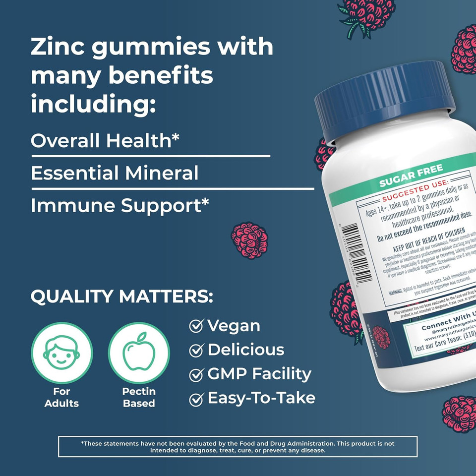 Zinc Gummies By Maryruth'S | Zinc Supplements | Immune Support Supplement | Essential Mineral | Pectin Based | Overall Health & Wellness | Ages 14 & Up | Vegan | Non Gmo | 30 Servings