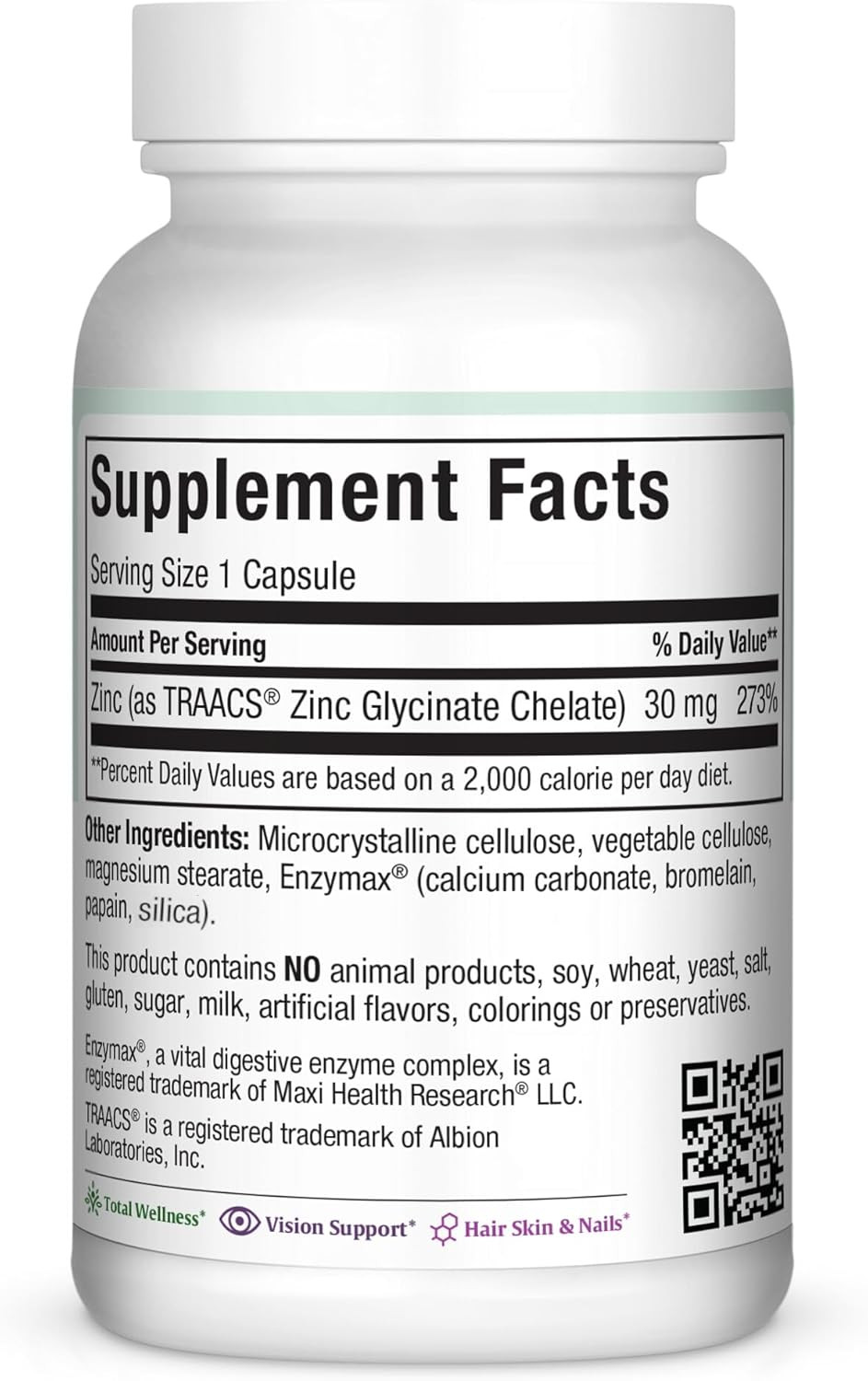Zinc 30 - Zinc Vitamin With Enzymax For Enhanced Absorption - Highest Potency Immune Support - Glycinate Chelated Zinc Supplements For Adults - Zink Vitaminas - Kosher Made In Usa - 100 Count Capsules