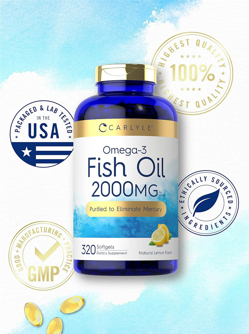 Carlyle Fish Oil Supplements | 2000Mg | 320 Softgels | Epa & Dha | 600Mg Total Omega-3 | Non-Gmo, Gluten Free Pills
