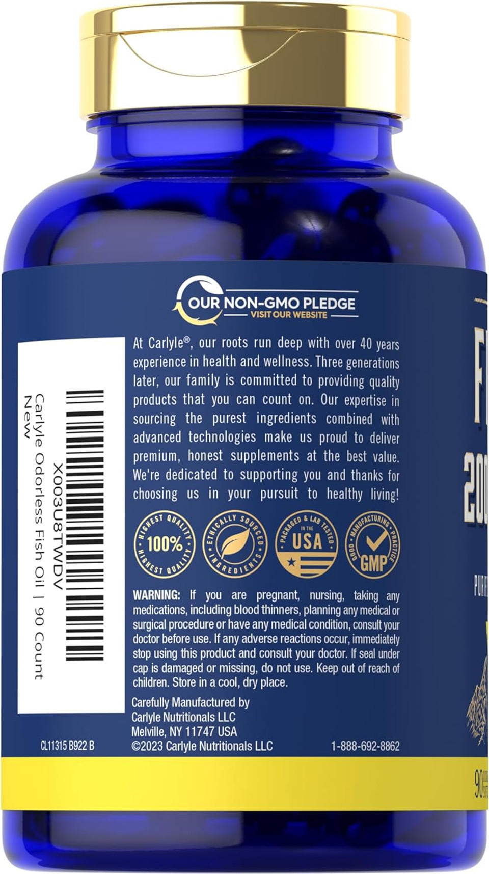 Carlyle Fish Oil 2000Mg | 600Mg Omega 3 With Epa & Dha | 90 Odorless Softgels | Lemon Flavored Supplement | Non-Gmo & Gluten Free Pills