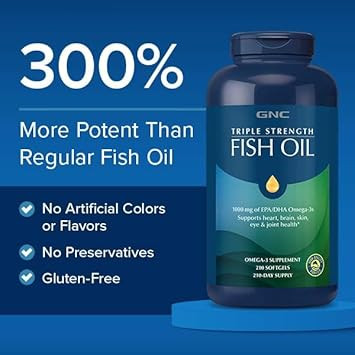 Gnc Triple Strength Omega 3 Fish Oil 1000Mg, 60 Count, Supports Joint, Skin, Eye, And Heart Health