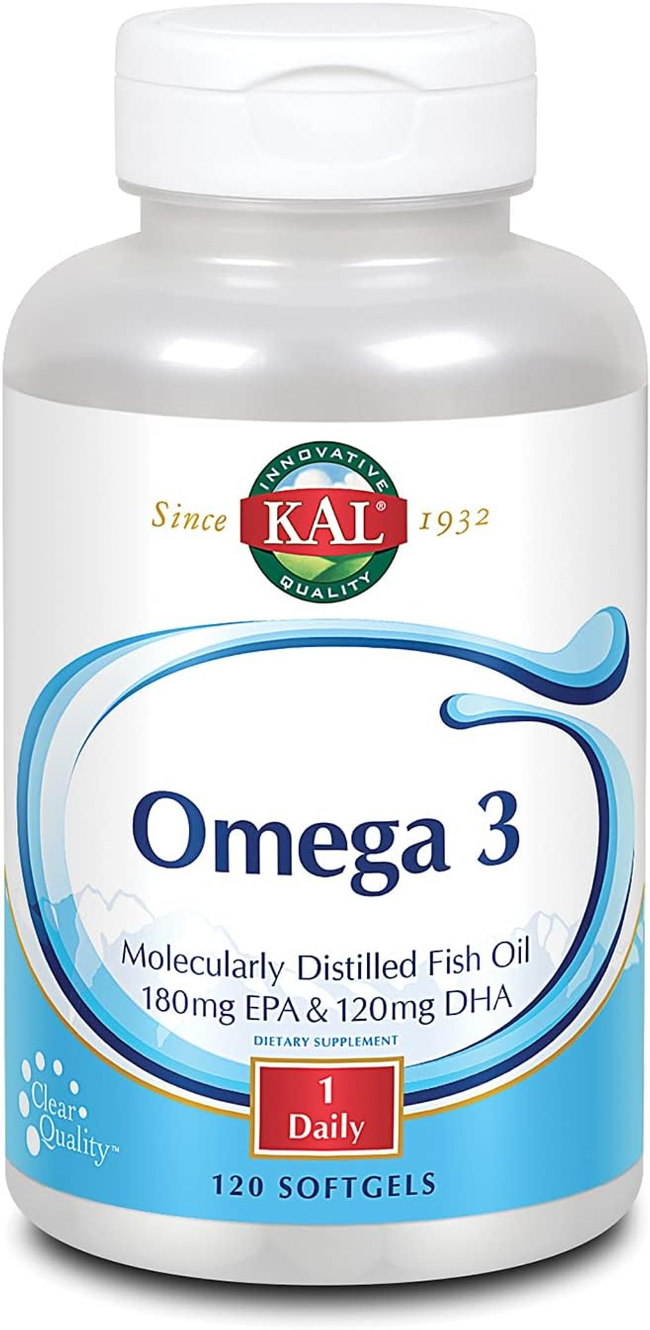 Kal Omega 3 | Omega-3 Fish Oil For Healthy Heart, Joint & Brain Support | 180Mg Epa, 120Mg Dha (120 Ct, 120 Serv)