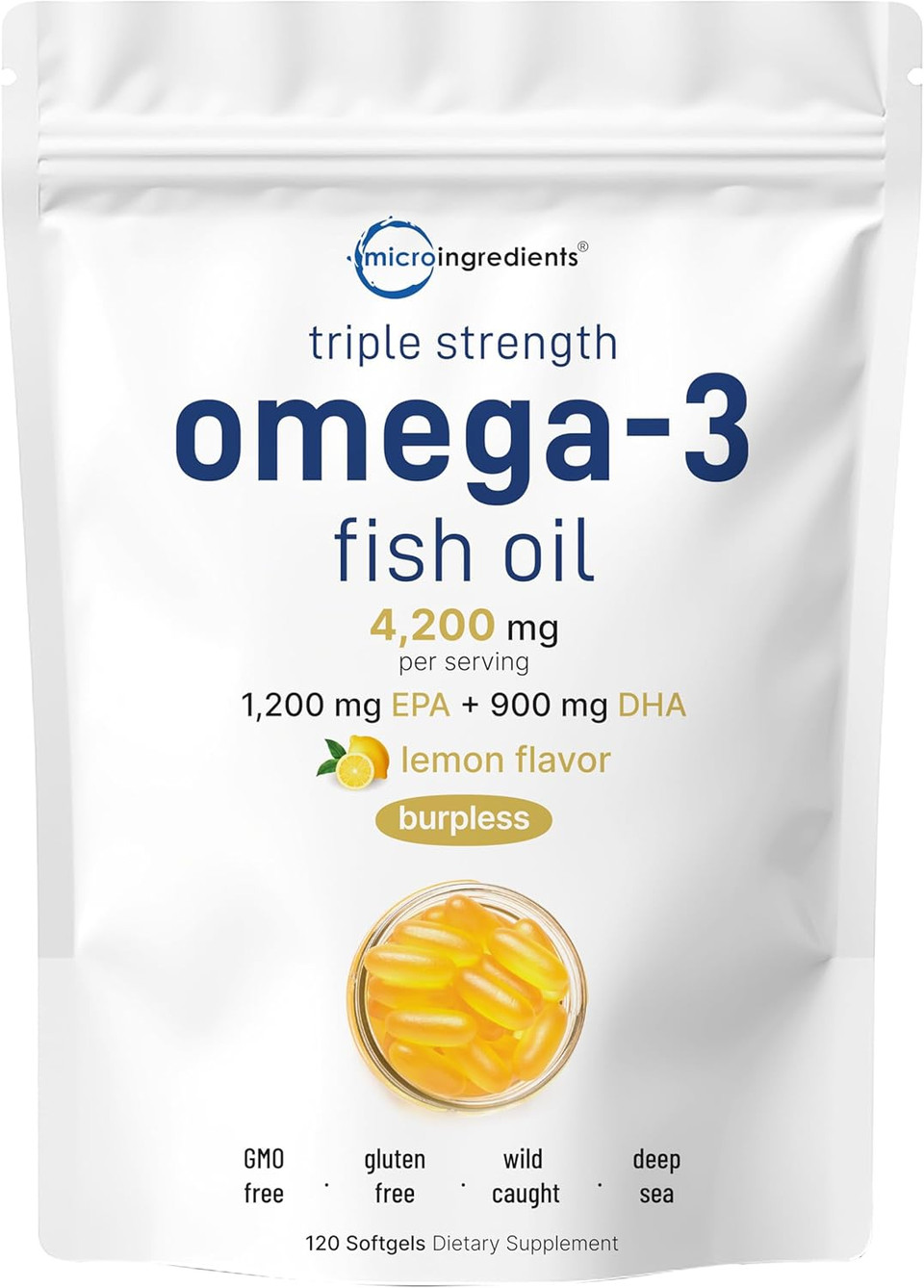 Triple Strength Omega 3 Fish Oil Supplements 4200Mg Per Serving, 120 Softgels  Lemon Flavored  Burpless | Epa 1200Mg + Dha 900Mg | Deep Sea Fish