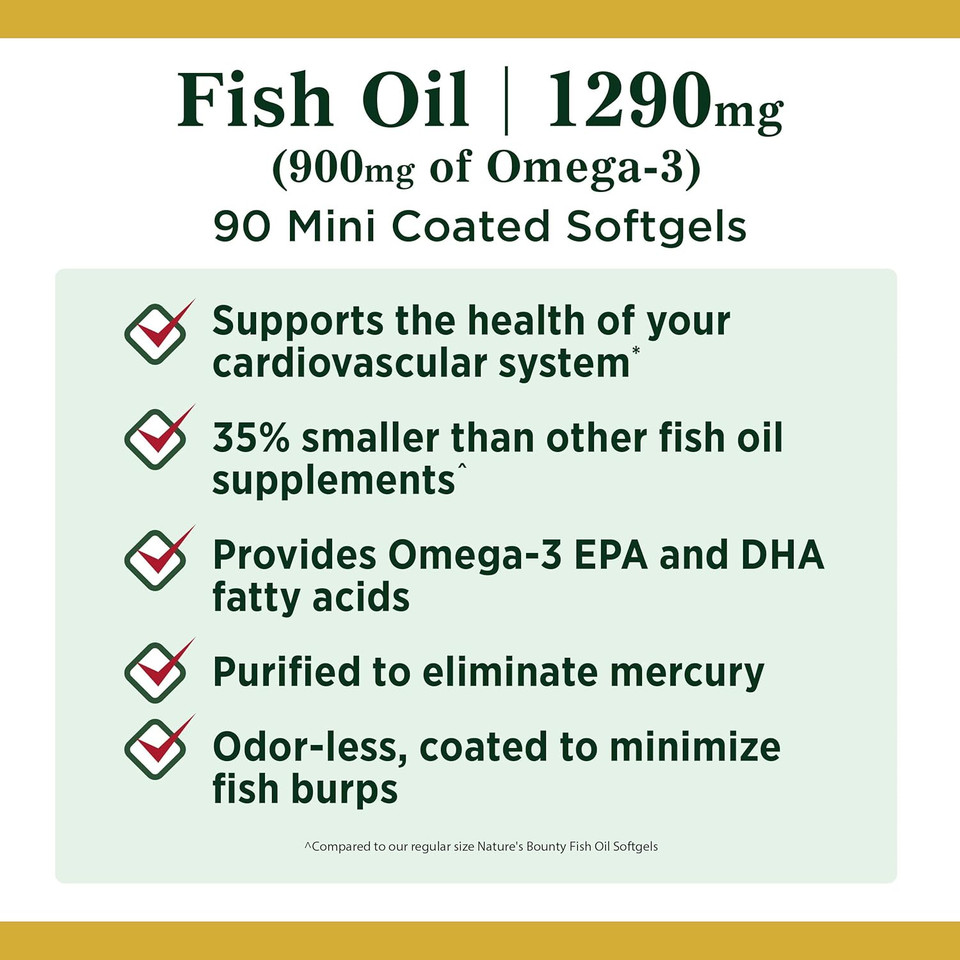 Natureã¢ÂS Bounty Mini Fish Oil, 1290Mg, 900Mg Of Omega-3, 90 Softgels