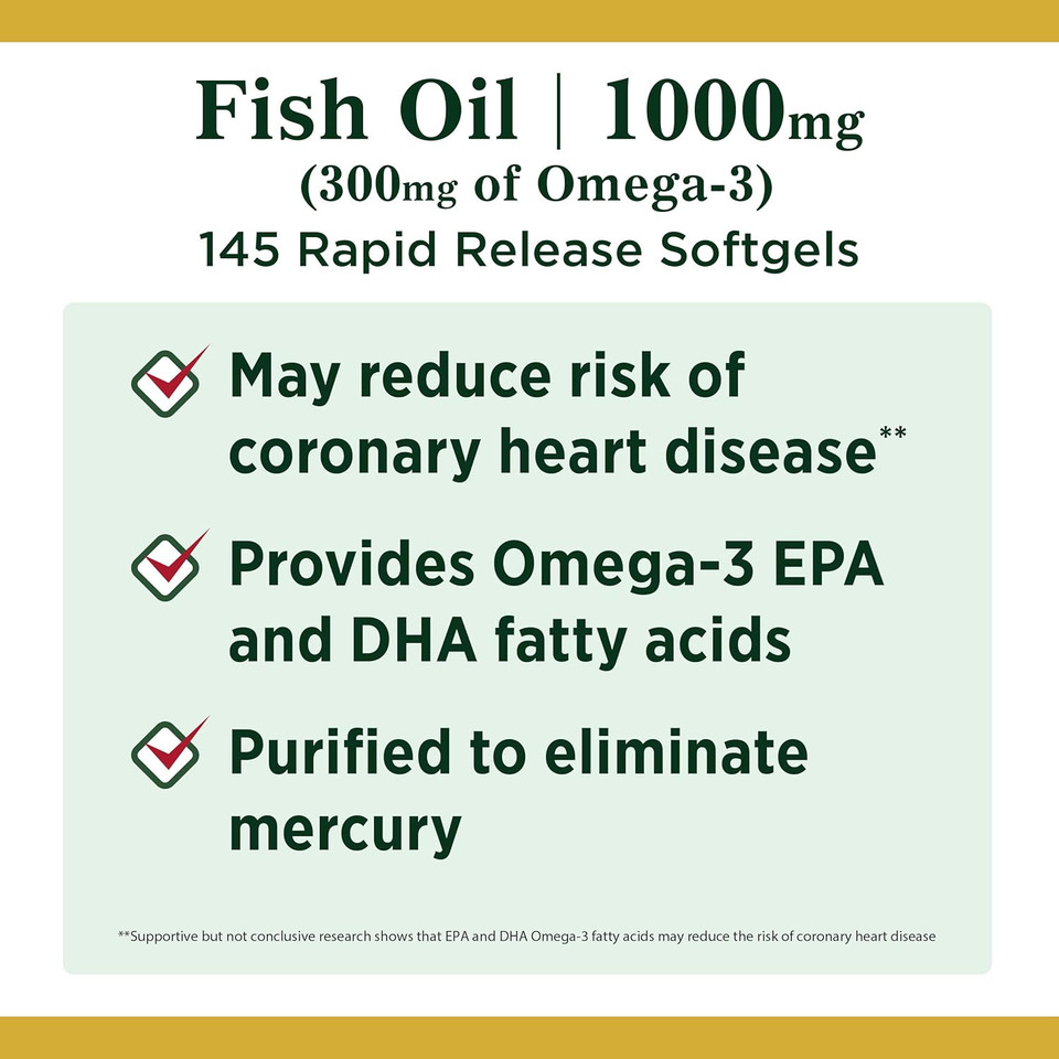 Nature'S Bounty Fish Oil Omega-3 1000 Mg Soft Gels, 145 Count