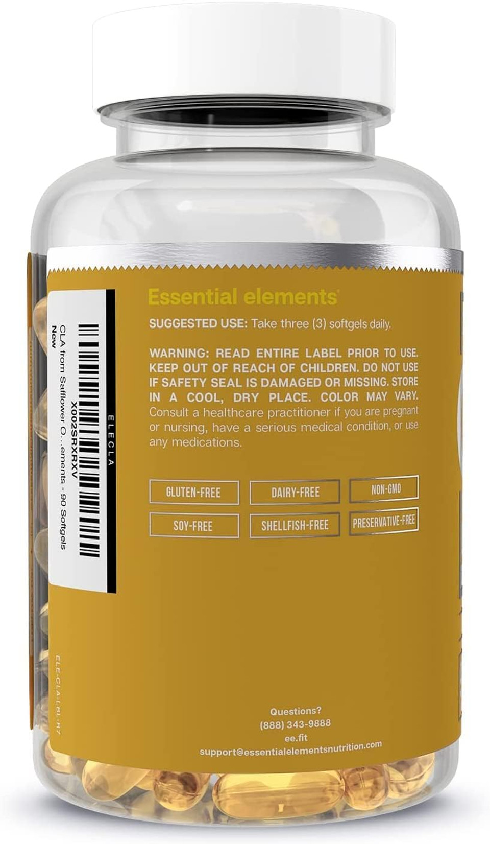 Cla From Safflower Oil - 2400 Mg Conjugated Linoleic Acid | Essential Elements - 90 Softgels