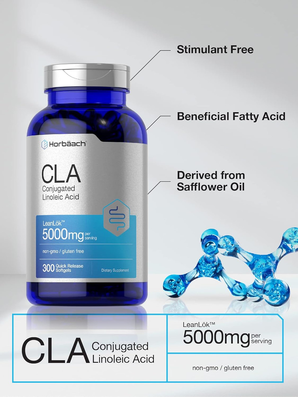 Horbã£Â¤Ach Cla Supplement | 300 Softgel Pills | Maximum Potency | Conjugated Lineolic Acid From Safflower Oil | Non-Gmo, Gluten Free