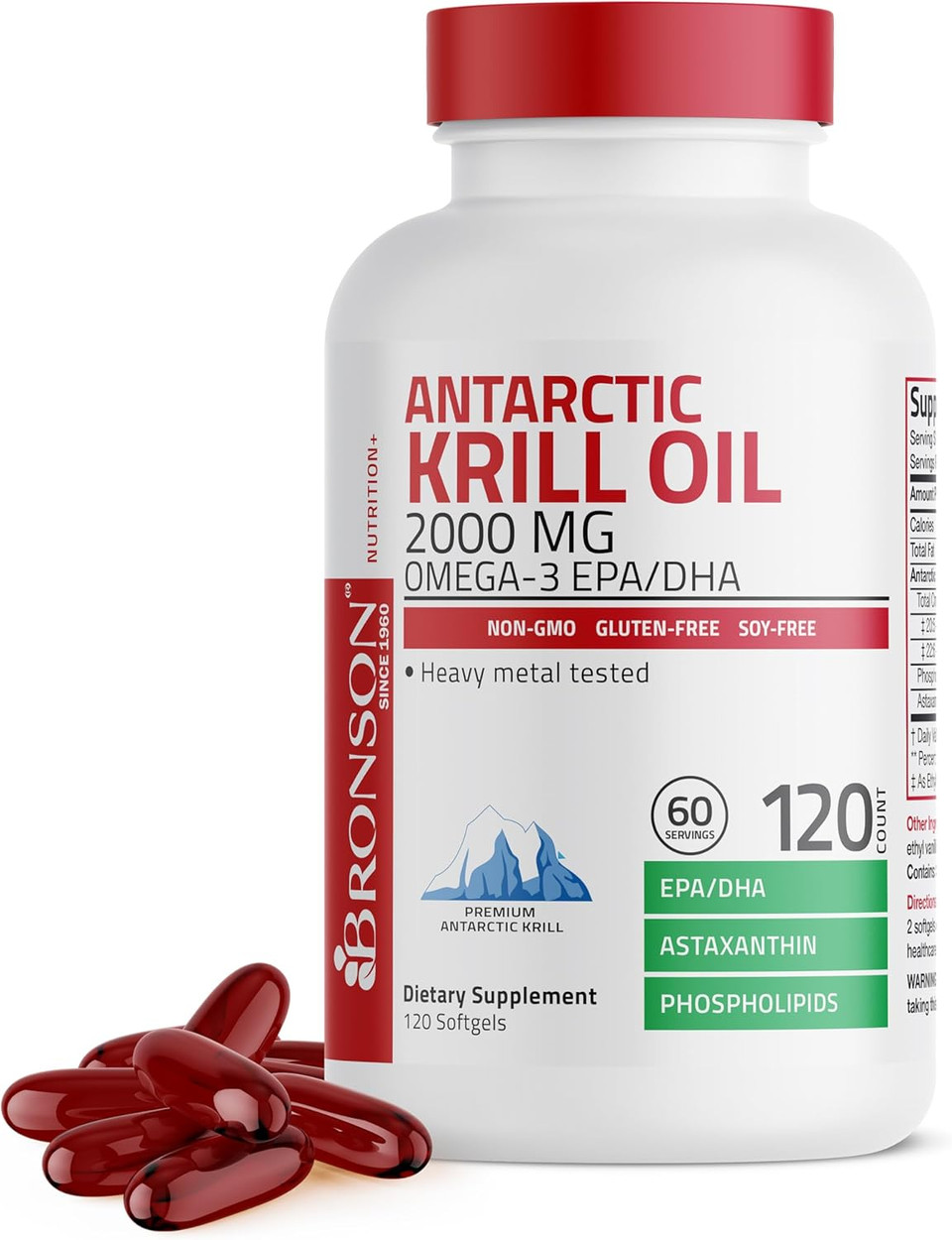 Bronson Antarctic Krill Oil 2000 Mg With Omega-3S Epa, Dha, Astaxanthin And Phospholipids 120 Softgels (60 Servings)
