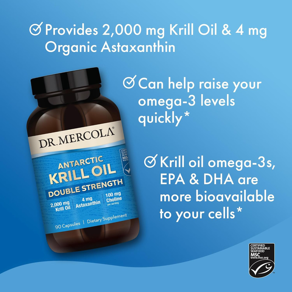 Dr. Mercola Krill Oil Double Strength, 30 Servings (90 Capsules), Dietary Supplement, 2,000 Mg Krill Oil Per Serving, Ideal Source Of Omega-3S, Non-Gmo, Msc Certified