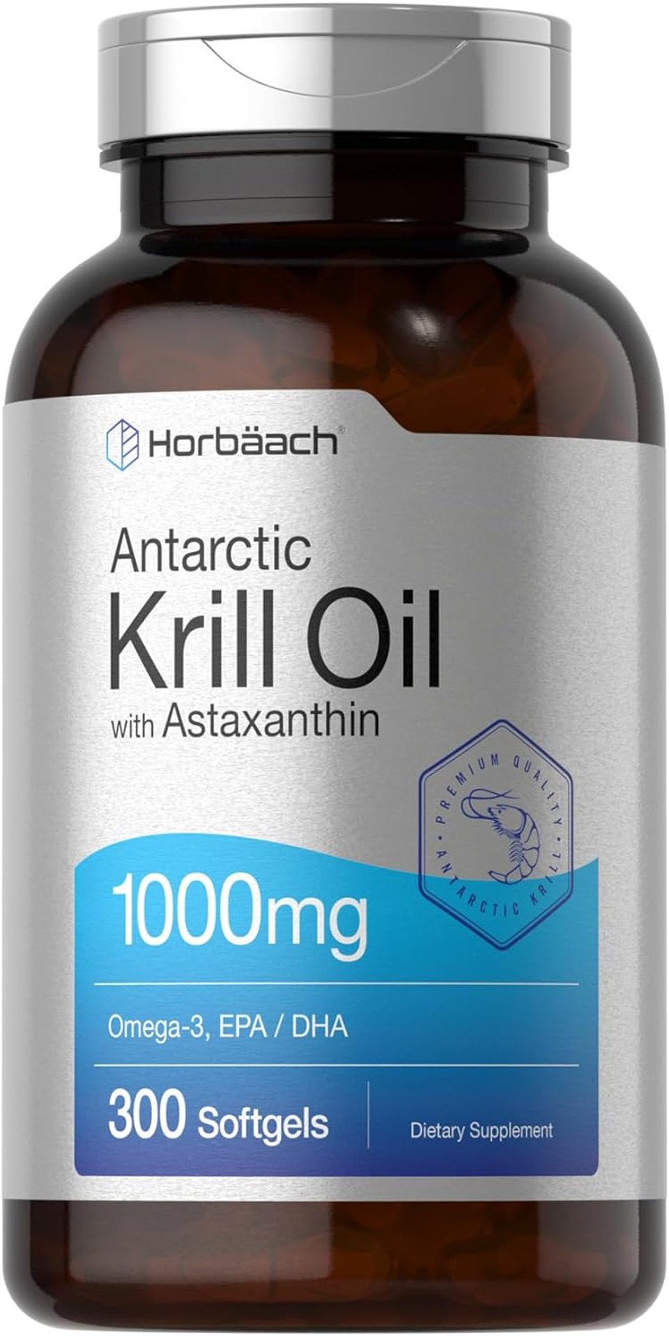 Horbã£Â¤Ach Antarctic Krill Oil 1000Mg Softgels | 300 Count | Omega 3 Supplements With Astaxanthin, Epa, Dha | Non-Gmo, Gluten Free