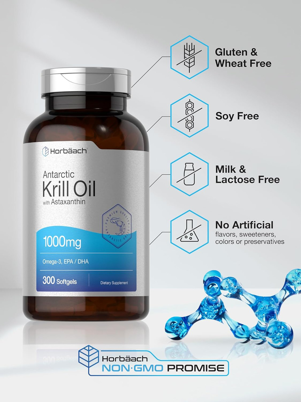 Horbã£Â¤Ach Antarctic Krill Oil 1000Mg Softgels | 300 Count | Omega 3 Supplements With Astaxanthin, Epa, Dha | Non-Gmo, Gluten Free